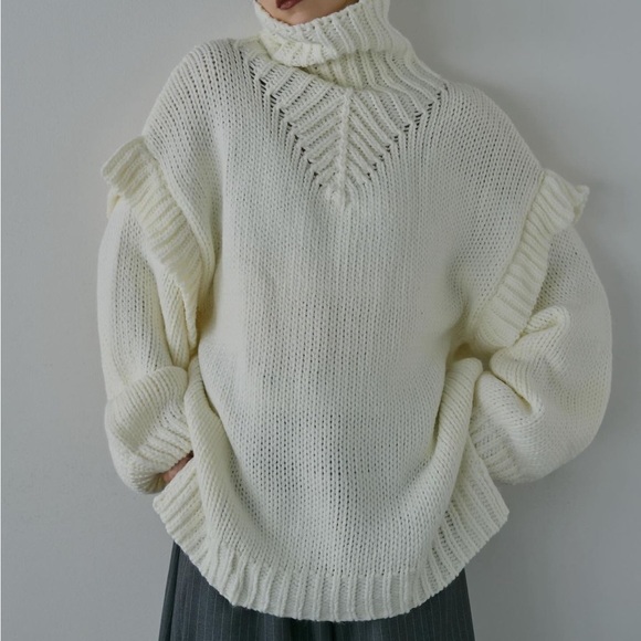 Sweaters - LAST 1! Clearance Vest Ruffle Slouchy Boho Cream Mock Turtleneck Soft Sweater